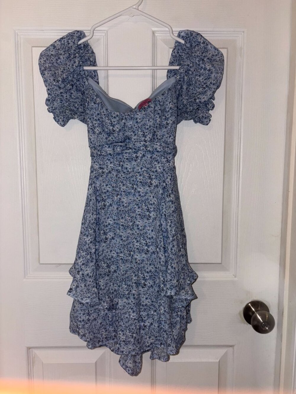 Blue floral print back tie Romper